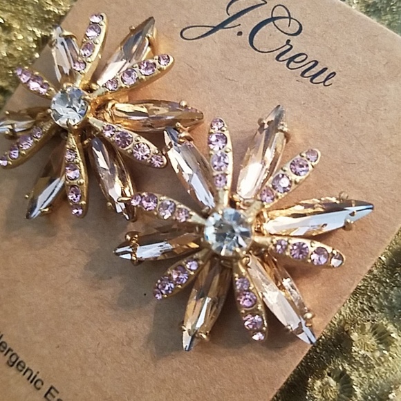 J. CREW Crystal Flower Earring in Jasmine Frost NWT - Picture 4 of 5